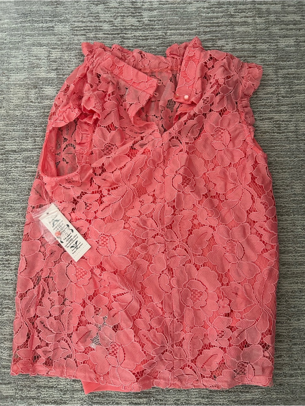 Nanette Lepore Coral Pink Floral Lace Sleeveless Top - Picture 4 of 4